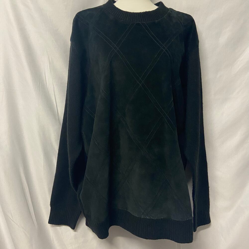 Protege Collection Sweater Pull Over Genuine Suede Size L Diamond Design Black